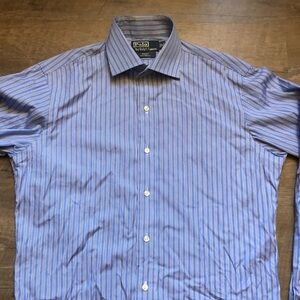 Polo Ralph Lauren Mens Dress Shirt Blue Stripes Regent Slim Fit 15 34/35